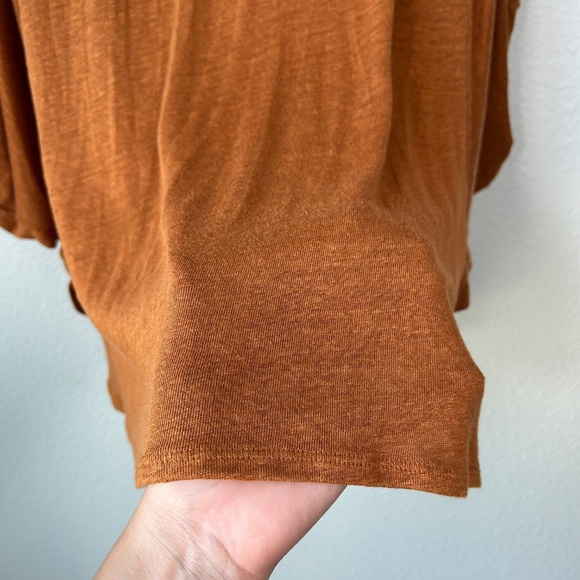 Garnet Hill size L organic linen puff sleeve top burnt orange jersey oversized - Picture 10 of 13